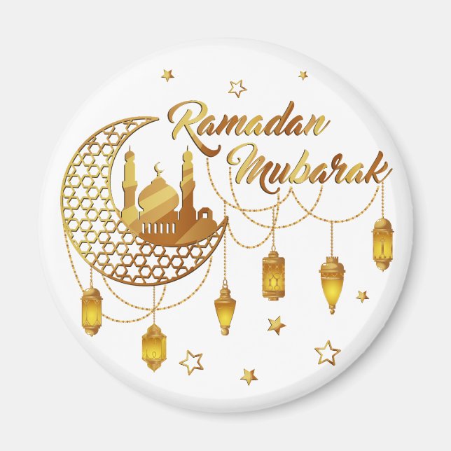 Imã Mesquita Dourada Ramadan Mubarak & Lanternas Decor (Frente)