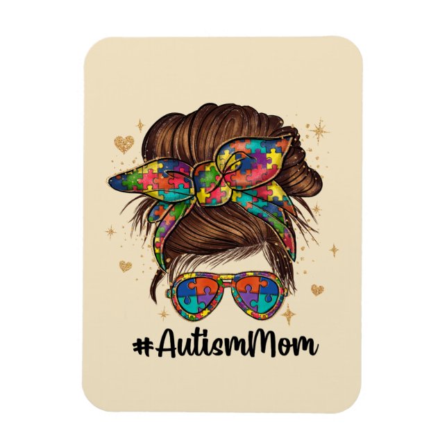 Ímã Messy Bun Orgulhoso Autismo Mãe (Vertical)