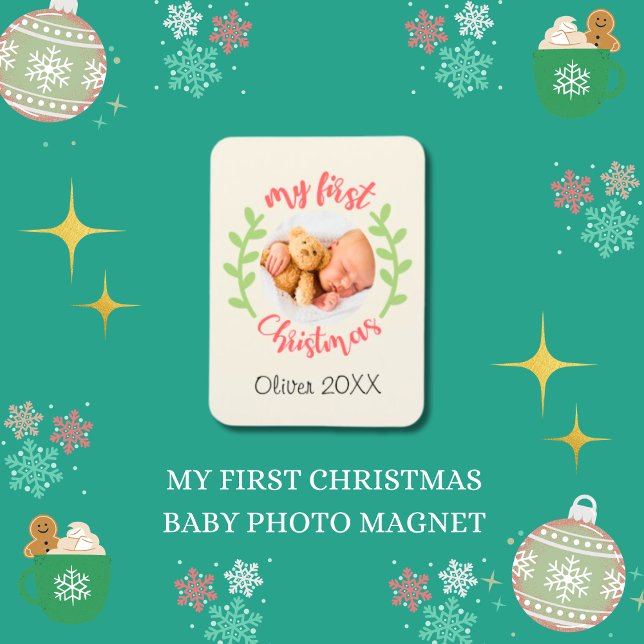Ímã Meu nome de bebê de Natal de 1rua FOTO Feriado de  (Baby's 1st Christmas Photo Magnets)