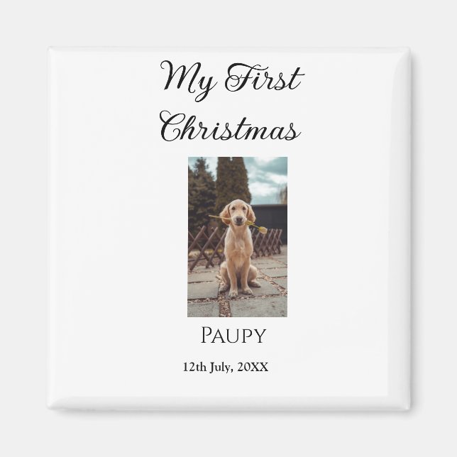 Imã Meu primeiro Natal adicionou o nome de um cão foto (Frente)