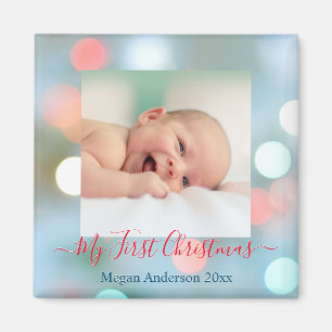 Imã Meu Primeiro Natal Nome Data Foto Texto Vermelho/A