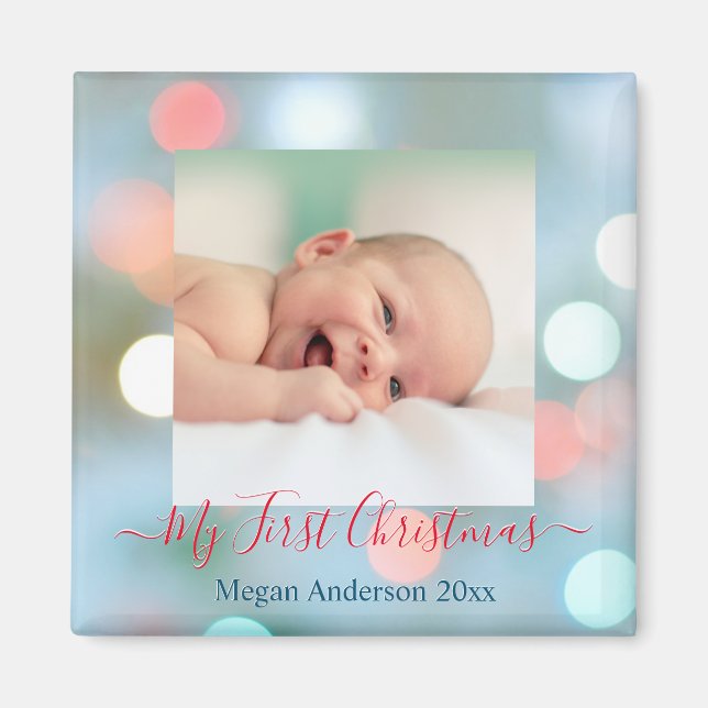 Imã Meu Primeiro Nome de Natal DY Data Foto Vermelho/B (Frente)