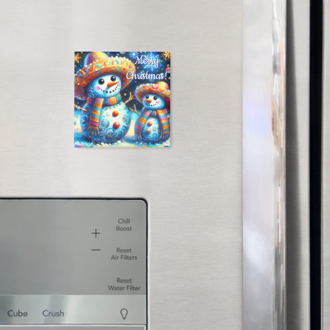 Imã Mexican Folk Art Snowmen Snowman Personalized (In Situ (Fridge))