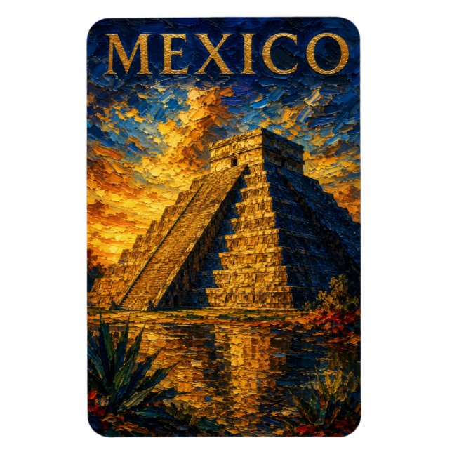 Ímã Mexico: Aesthetic Sunset Chichen Itza Art Souvenir (Vertical)