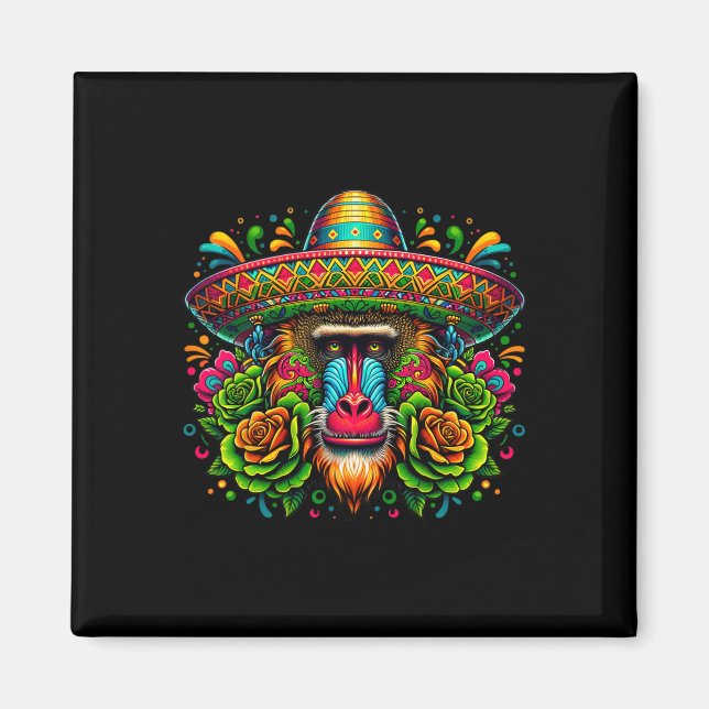 Imã México Cinco de Mayo Vamos Fiesta Party Baboon Mo (Frente)
