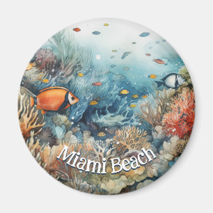 Imã Miami Beach Coral Reef e fisga aquarela