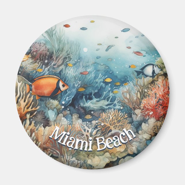 Imã Miami Beach Coral Reef e fisga aquarela (Frente)