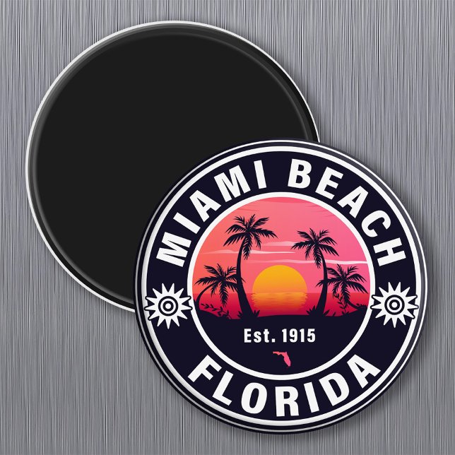 Imã Miami Beach Florida Retro Sunset Souvenirs 60s (Criador carregado)