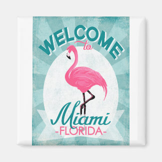 Imã Miami Florida Pink Flamingo - Vintage Retro Viagem