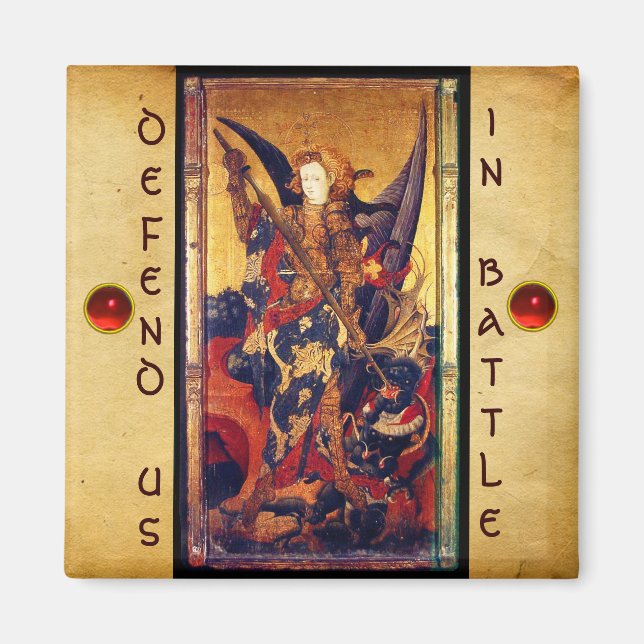 Imã Michael Vanquishing Devil como Cavaleiro Medieval (Frente)