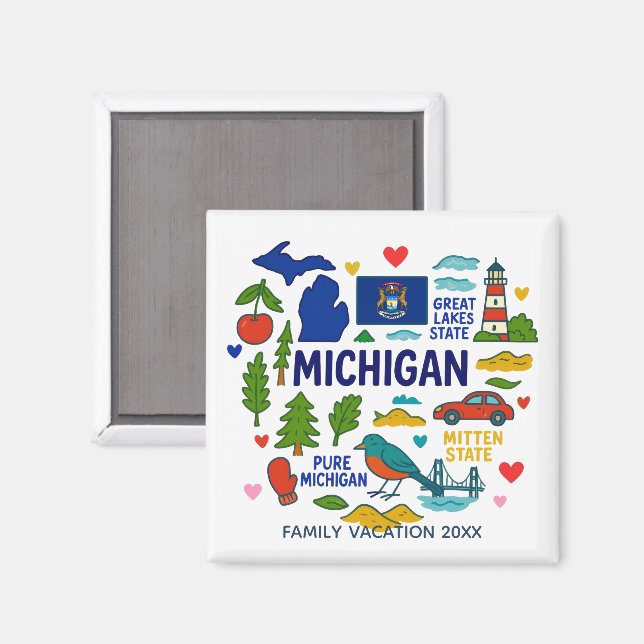Imã Michigan Custom Family Trip Keepsake (Front/Back)
