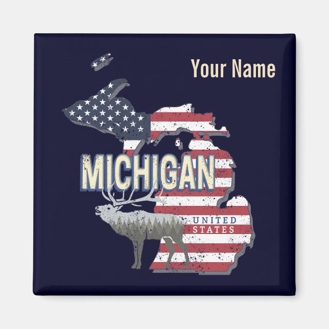 Imã Michigan Estados Unidos - Retro State Map Vintage  (Frente)