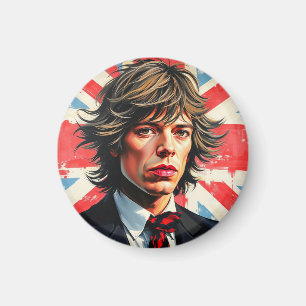 Imã Mick Jagger Rolling Stones em frente a um Union Ja