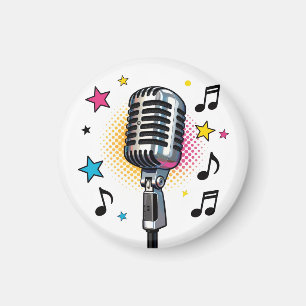 Imã Microfone pop com estrelas coloridas e notas music
