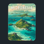 Ímã Micronesia Illustration Travel Art Vintage<br><div class="desc">Micronesia retro vector travel design. Micronesia is a Pacific island region known for its crystal-clear lagoons,  ancient stone ruins,  and vibrant island cultures. Spread across thousands of islands,  it offers pristine nature,  world-class diving,  and a tranquil escape far from crowded destinations.</div>