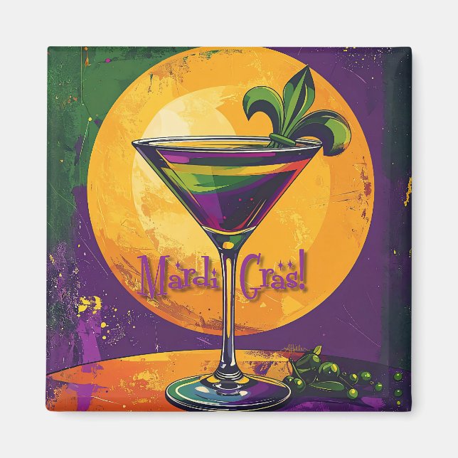 Imã Mid Century Mardi Gras Sunset Fleur De Lis Martini (Frente)