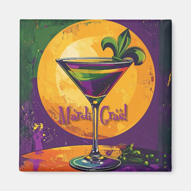 Imã Mid Century Mardi Gras Sunset Fleur De Lis Martini (Frente)