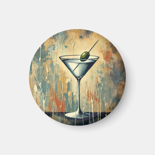 Imã Mid Century Mixed Media Martini Art (Frente)