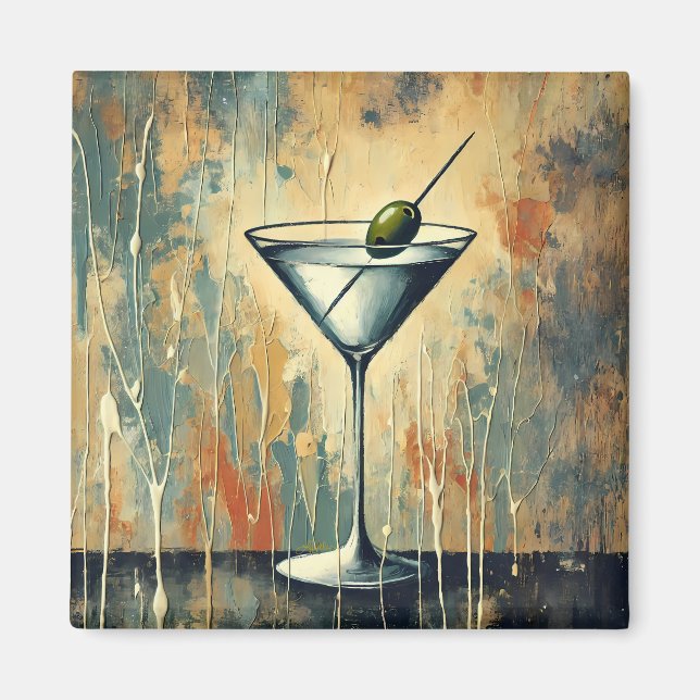 Imã Mid Century Mixed Media Martini Art (Frente)