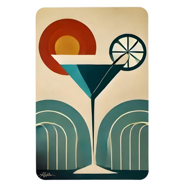 Ímã Mid Century Modern Art Mountain Sunrise Martini (Vertical)