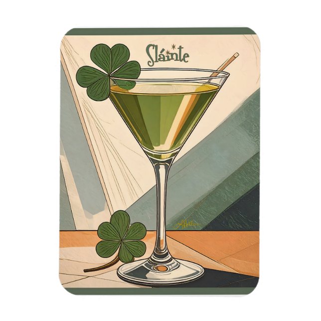 Ímã Mid Century Modern Art Shamrock Martini Sláinte!  (Vertical)