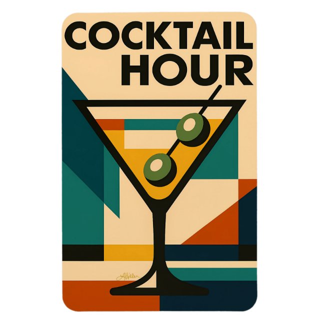 Ímã Mid Century Modern Bauhaus Cocktail Hour Martini (Vertical)