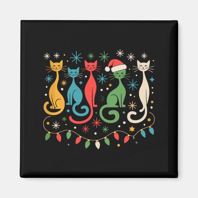 Imã Mid Century Modern Look Cats Xmas Retro 50s 60s  (Frente)