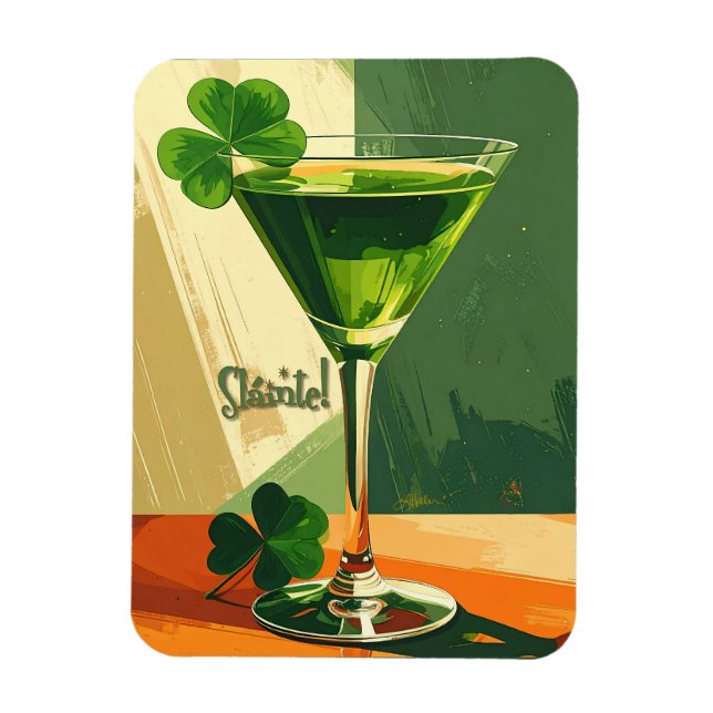 Ímã Mid Century Modern Shamrock Martini Sláinte!  (Vertical)