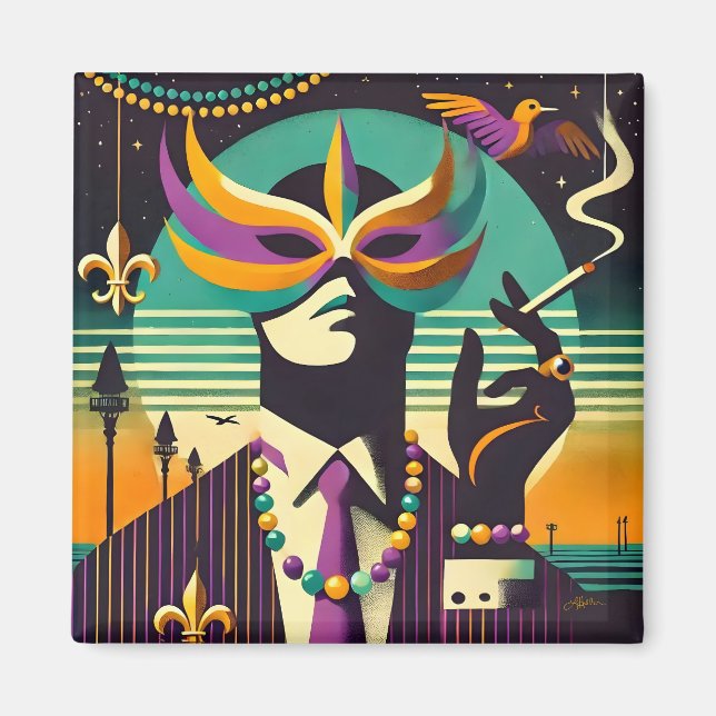 Imã Mid Century Retro 60s Mardi Gras The Smoking Man (Frente)