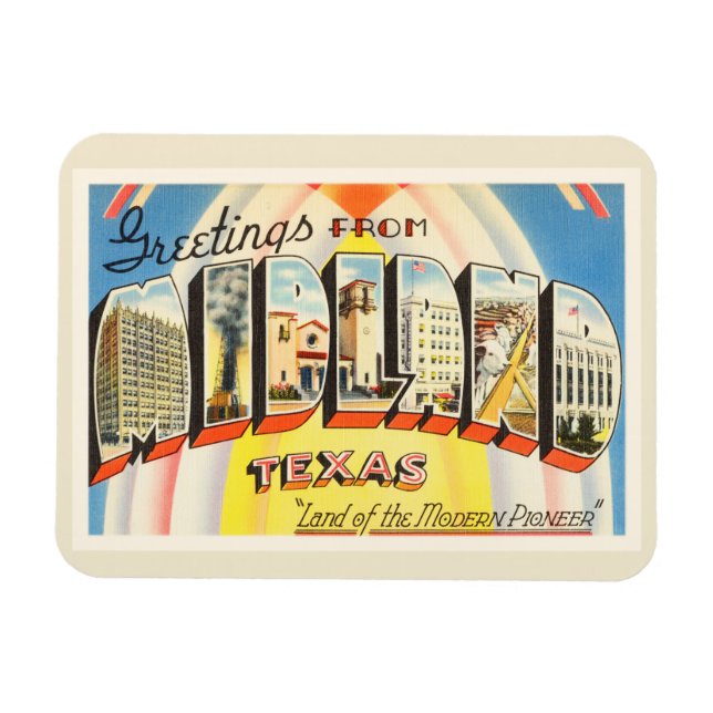 Ímã Midland Texas TX Antiga Viagens vintage Souvenir (Horizontal)