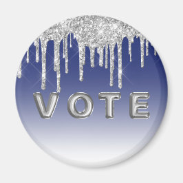 Imã Midnight Blue Silver Glitter Drip Graphic Vote