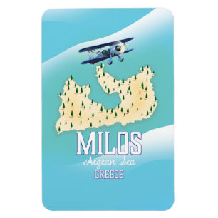 Ímã Milos, ilha grega Mapa arte de poster de viagem.