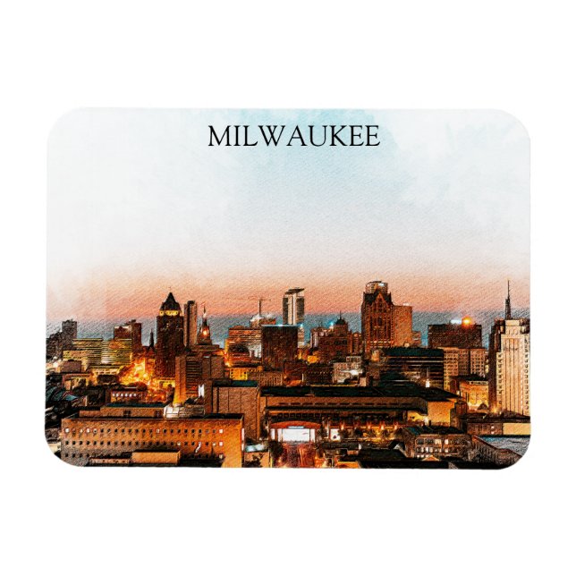 Ímã Milwaukee Wisconsin Skyline By Night Trabalho de a (Horizontal)