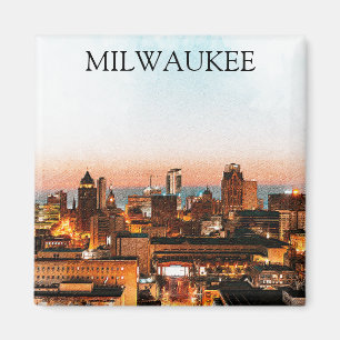 Imã Milwaukee Wisconsin Skyline By Night Trabalho de a