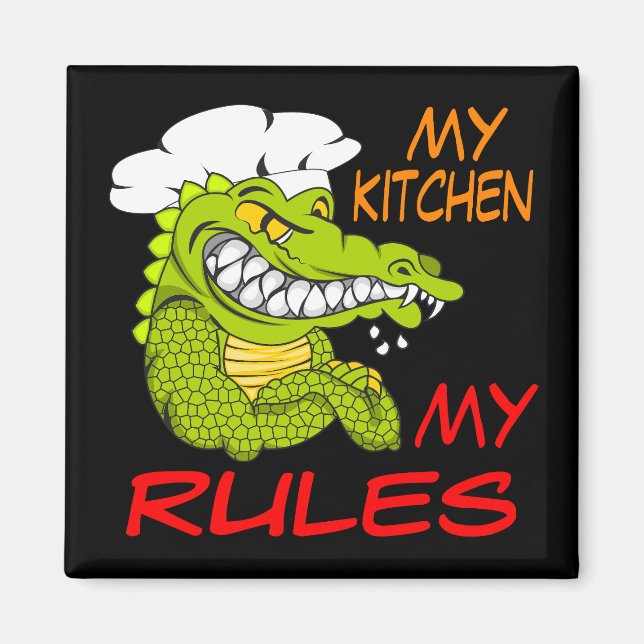 Imã Minha Cozinha Minhas Regras, Alligator Chef, Preto (Frente)