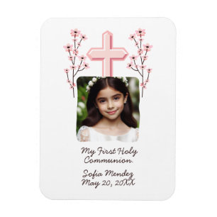 Ímã Minha Primeira Comunhão Personalizada Foto Floral