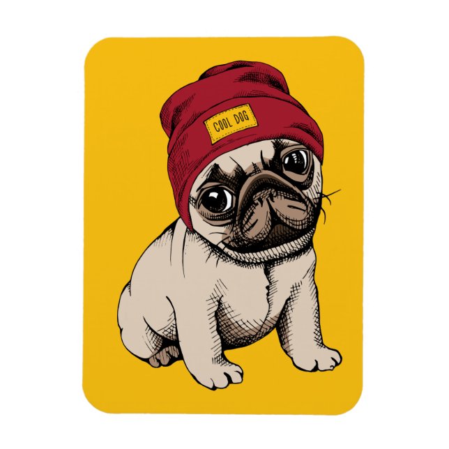 Ímã Mini Pug Hipster Puppy (Vertical)