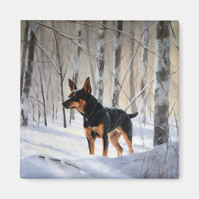 Imã Miniatura Pinscher Deixa-o nevar no Natal (Frente)