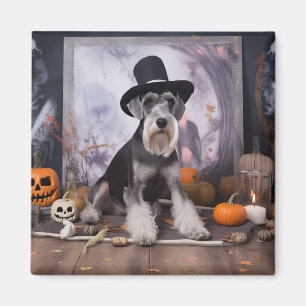 Imã Miniatura Schnauzer Abóboras Dia das Bruxas Assust