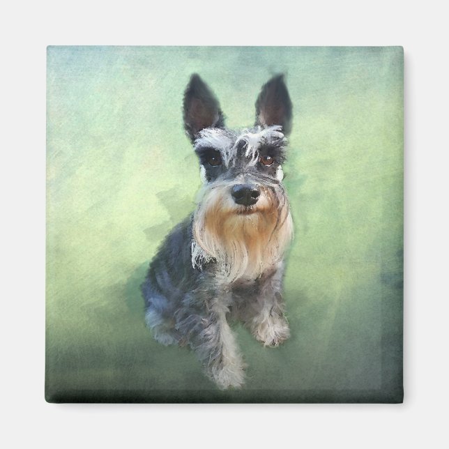 Imã Miniatura Schnauzer Cão Cachorro - Pintura de Cura (Frente)