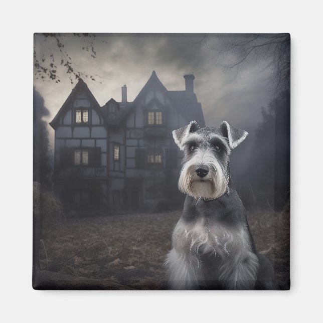Imã Miniatura Schnauzer Halloween Scary (Frente)