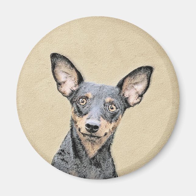 Imã Miniature Pinscher Painting Cute Original Dog Art (Frente)