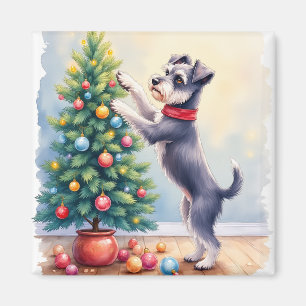Imã Miniature Schnauzer decorando árvore de Natal cach