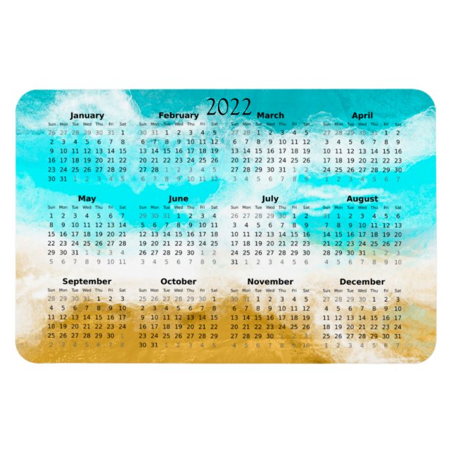 Ímã Miniímnet do Calendário da Praia do Oceano 2022 (Horizontal)