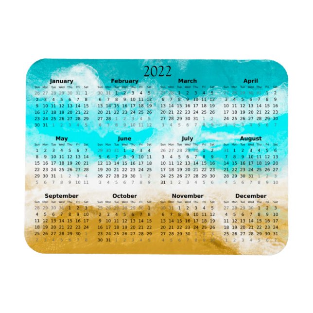 Ímã Miniímnet do Calendário da Praia do Oceano 2022 (Horizontal)