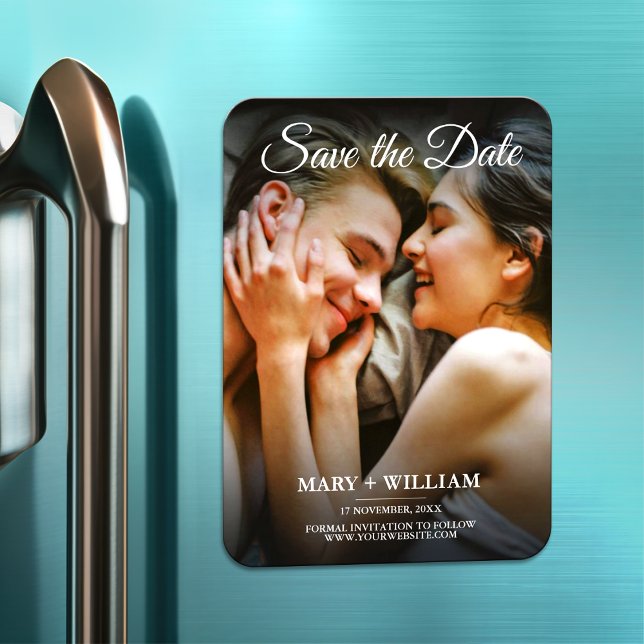 Ímã Mínima Trendy Replace Photo Save The Date Card (Criador carregado)