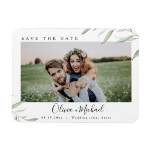 Ímã Minimal greenery photo wedding save the date