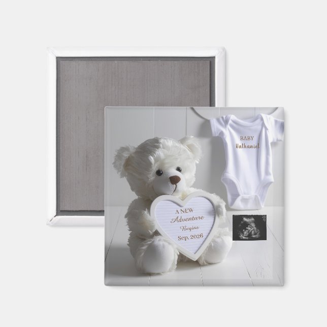 Imã Minimal White Bear Pregnancy announcement keepsake (Front/Back)