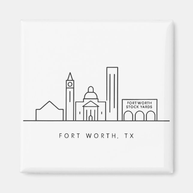 Imã Minimalist Fort Worth Skyline Illustration (Frente)