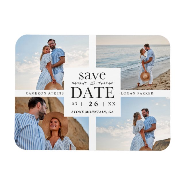 Ímã Minimalist Modern Collage 4 Custom Photos Wedding (Horizontal)